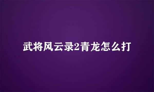武将风云录2青龙怎么打