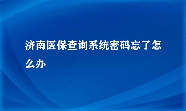 济南医保查询系统密码忘了怎么办