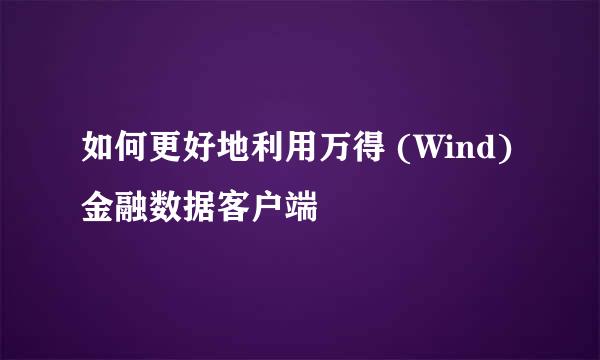 如何更好地利用万得 (Wind) 金融数据客户端