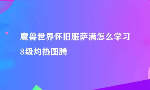 魔兽世界怀旧服萨满怎么学习3级灼热图腾