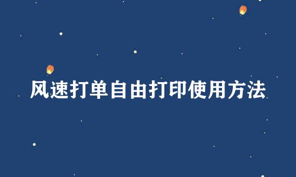 风速打单自由打印使用方法