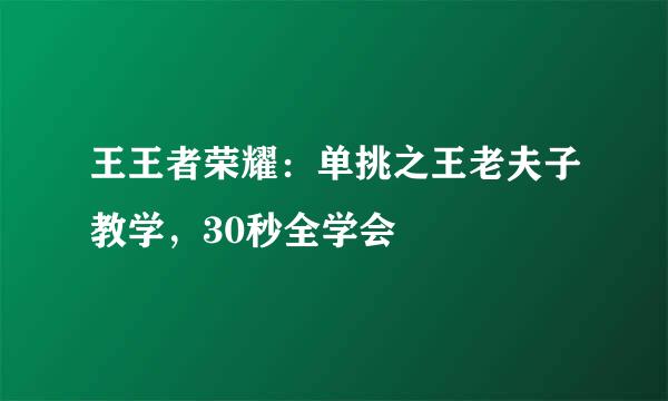 王王者荣耀：单挑之王老夫子教学，30秒全学会