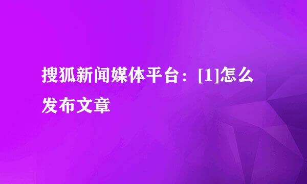 搜狐新闻媒体平台：[1]怎么发布文章