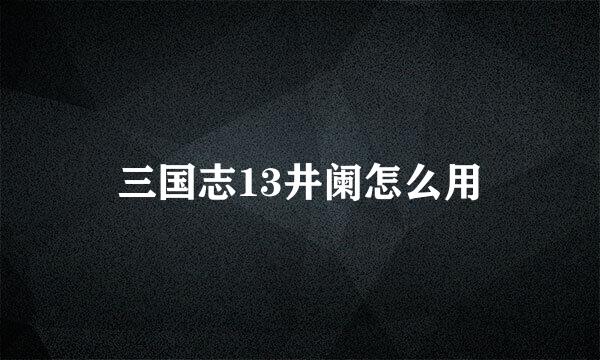 三国志13井阑怎么用