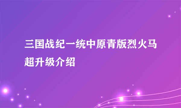 三国战纪一统中原青版烈火马超升级介绍