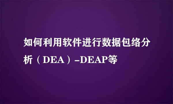 如何利用软件进行数据包络分析（DEA）-DEAP等