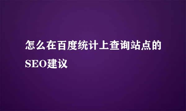 怎么在百度统计上查询站点的SEO建议