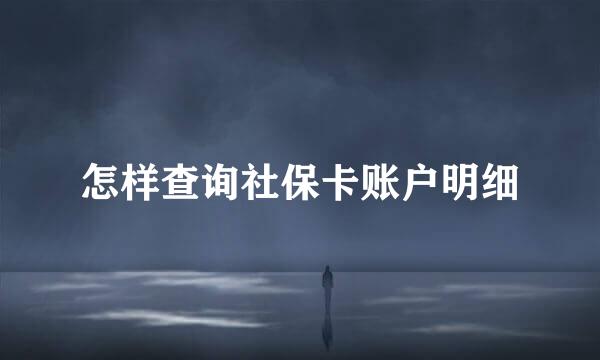 怎样查询社保卡账户明细