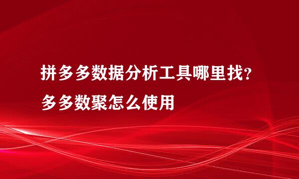 拼多多数据分析工具哪里找？多多数聚怎么使用