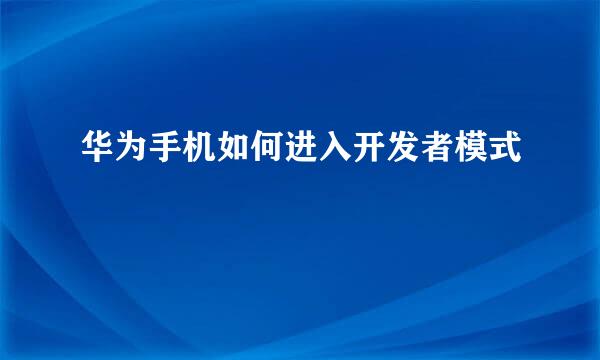华为手机如何进入开发者模式