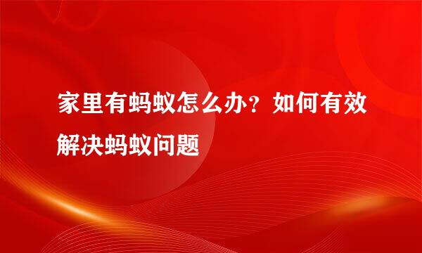 家里有蚂蚁怎么办？如何有效解决蚂蚁问题