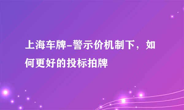 上海车牌-警示价机制下，如何更好的投标拍牌