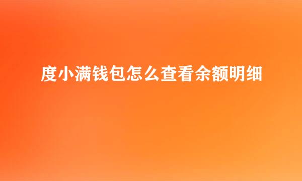 度小满钱包怎么查看余额明细