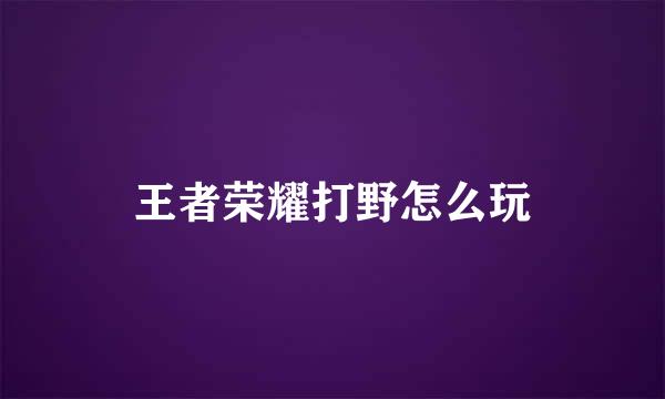 王者荣耀打野怎么玩
