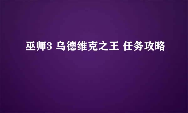 巫师3 乌德维克之王 任务攻略