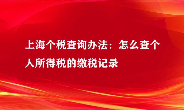 上海个税查询办法:怎么查个人所得税的缴税记录