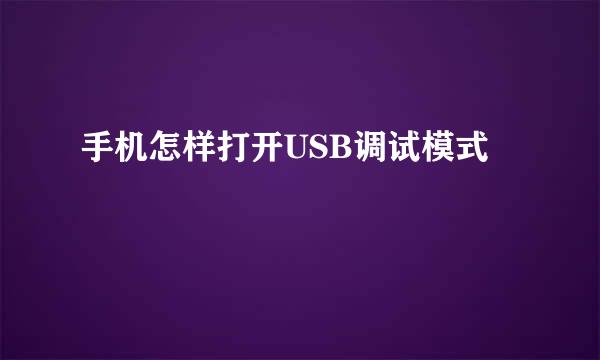 手机怎样打开USB调试模式