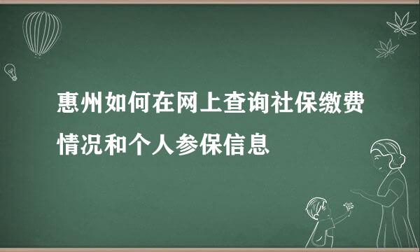 惠州如何在网上查询社保缴费情况和个人参保信息