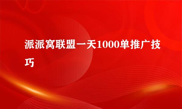 派派窝联盟一天1000单推广技巧