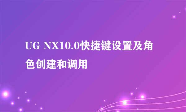 UG NX10.0快捷键设置及角色创建和调用