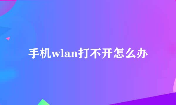 手机wlan打不开怎么办