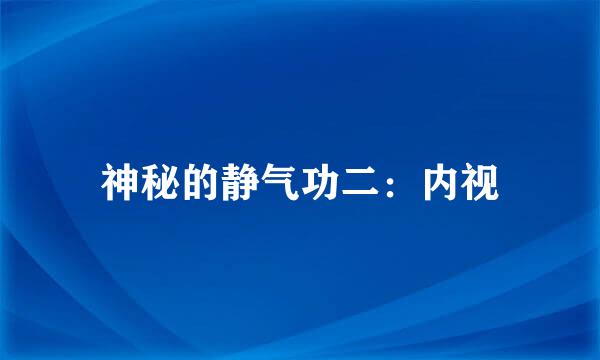 神秘的静气功二：内视