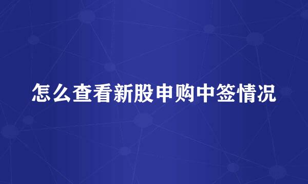 怎么查看新股申购中签情况