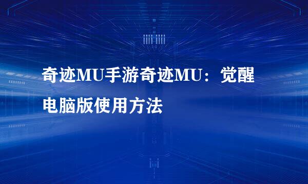 奇迹MU手游奇迹MU：觉醒电脑版使用方法