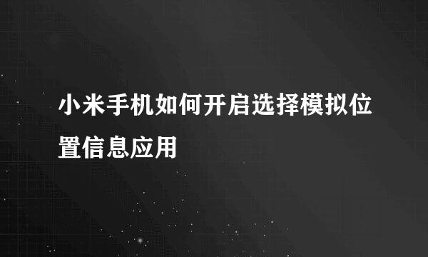小米手机如何开启选择模拟位置信息应用