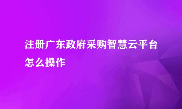 注册广东政府采购智慧云平台怎么操作
