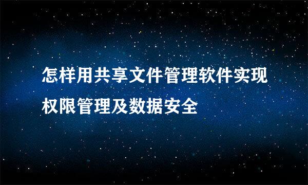 怎样用共享文件管理软件实现权限管理及数据安全