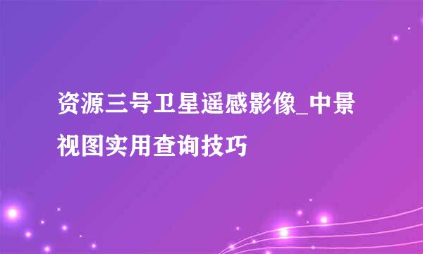 资源三号卫星遥感影像_中景视图实用查询技巧