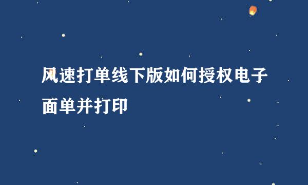 风速打单线下版如何授权电子面单并打印