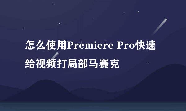 怎么使用Premiere Pro快速给视频打局部马赛克