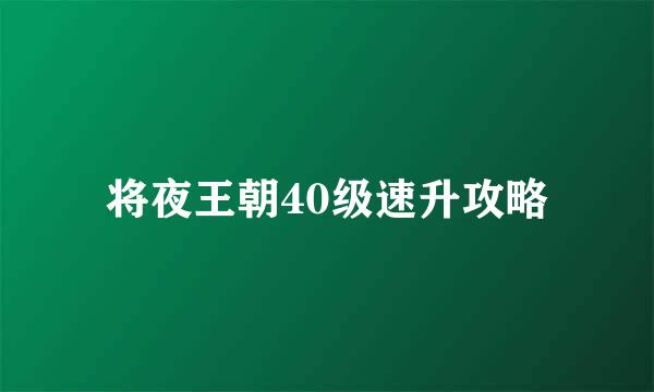 将夜王朝40级速升攻略