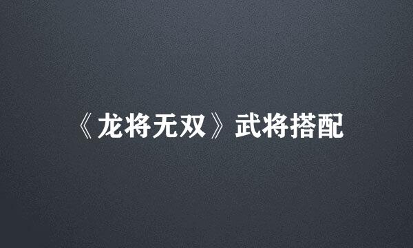 《龙将无双》武将搭配