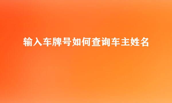 输入车牌号如何查询车主姓名