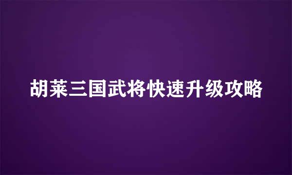 胡莱三国武将快速升级攻略