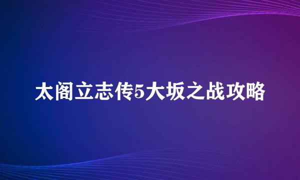 太阁立志传5大坂之战攻略