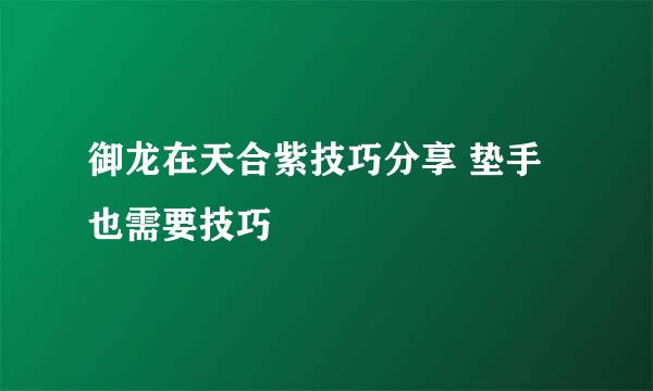 御龙在天合紫技巧分享 垫手也需要技巧