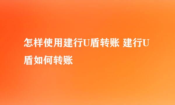 怎样使用建行U盾转账 建行U盾如何转账