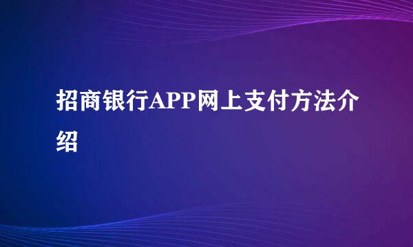 招商银行APP网上支付方法介绍
