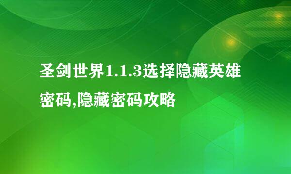 圣剑世界1.1.3选择隐藏英雄密码,隐藏密码攻略