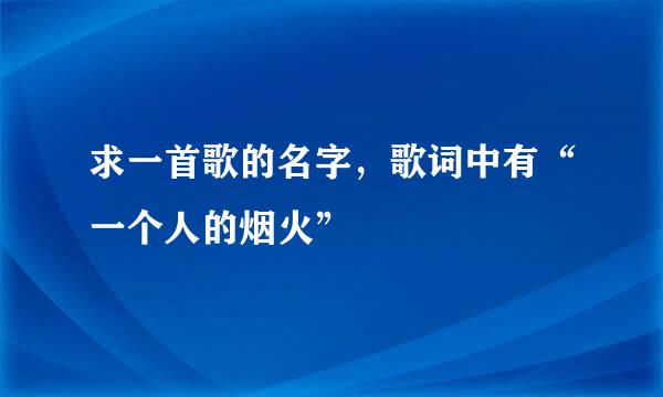 求一首歌的名字，歌词中有“一个人的烟火”