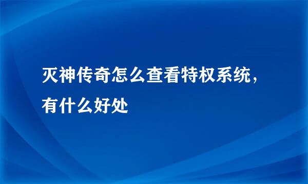 灭神传奇怎么查看特权系统,有什么好处