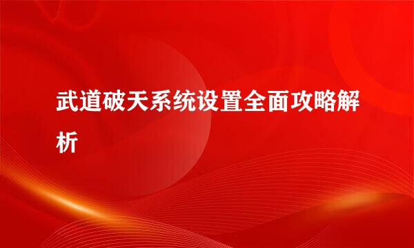 武道破天系统设置全面攻略解析