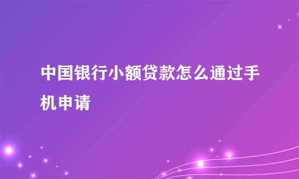 中国银行小额贷款怎么通过手机申请
