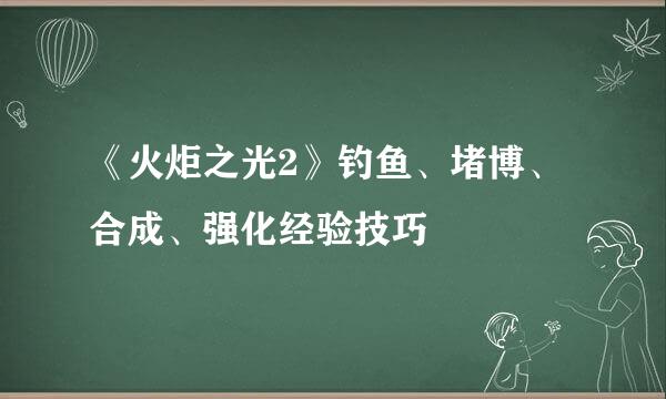 《火炬之光2》钓鱼、堵博、合成、强化经验技巧