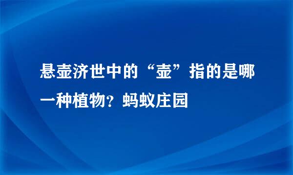 悬壶济世中的“壶”指的是哪一种植物？蚂蚁庄园
