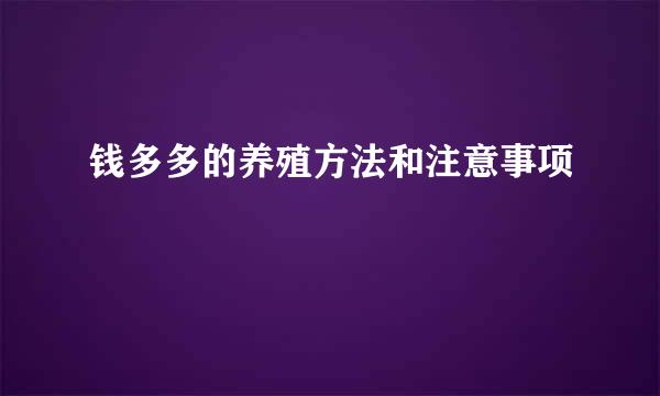 钱多多的养殖方法和注意事项